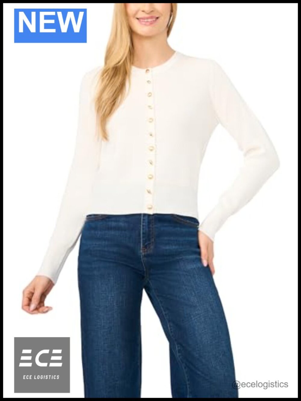 Long Sleeve Shell Button Cardigan Crew Neck Layering Sweater